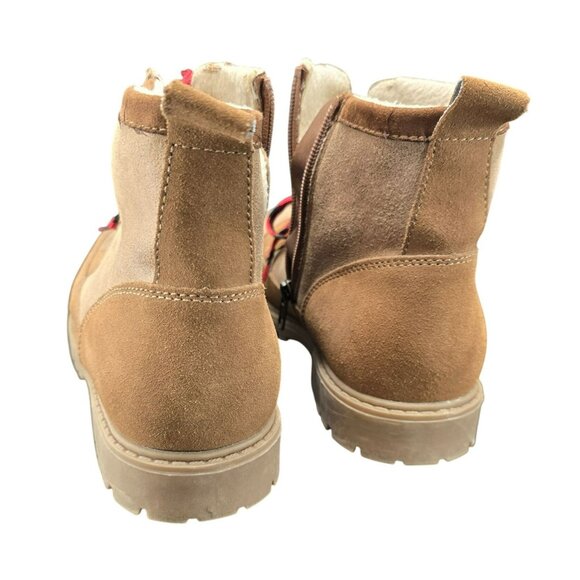Tan Ridge Womens Lace-Up Ankle Boots Red Laces Side Zippers 7M Faux Suede JJ3906 - Picture 9 of 13